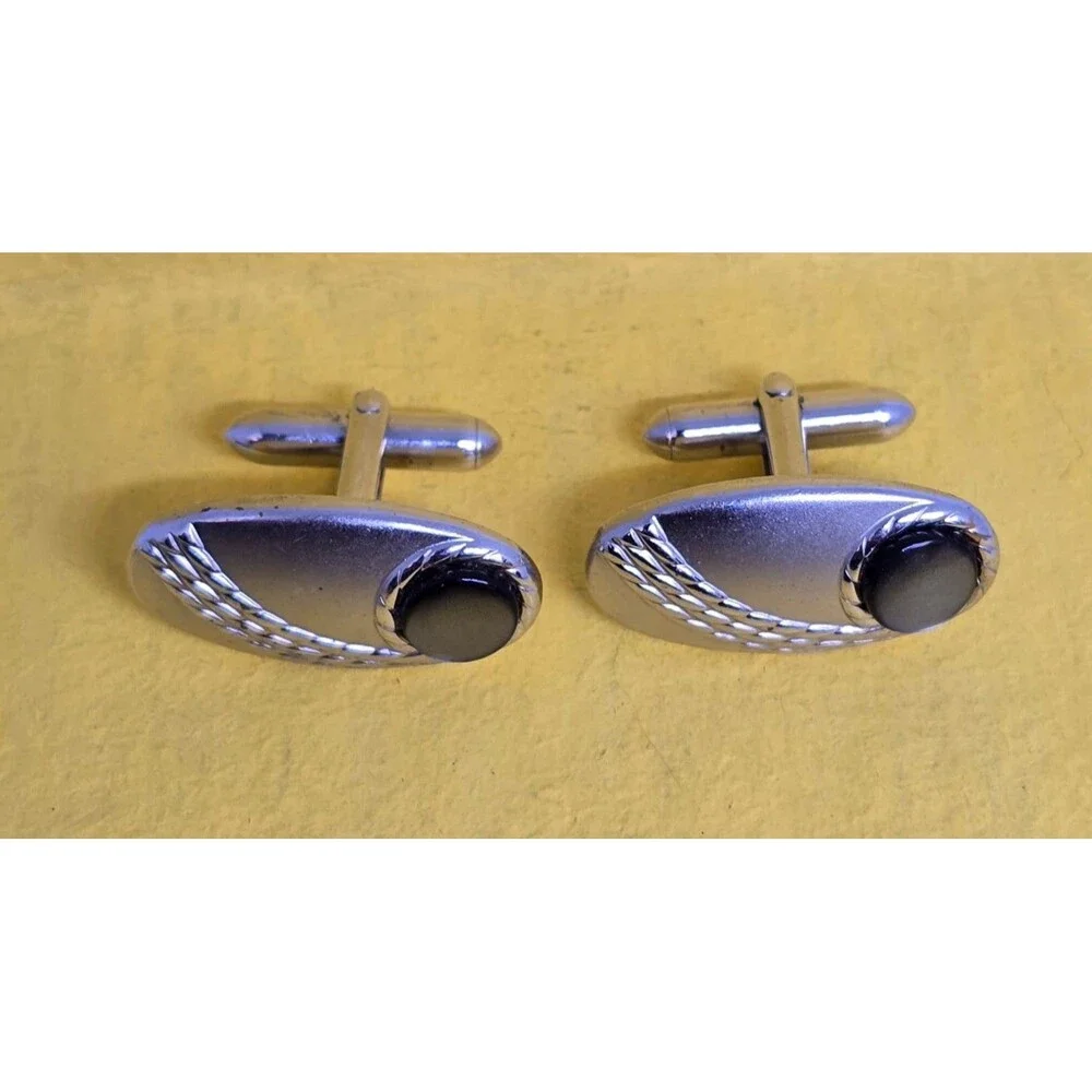 Men's Swank Silver Tone Oval Cufflinks Textured Swivel Formal Wear Accessories